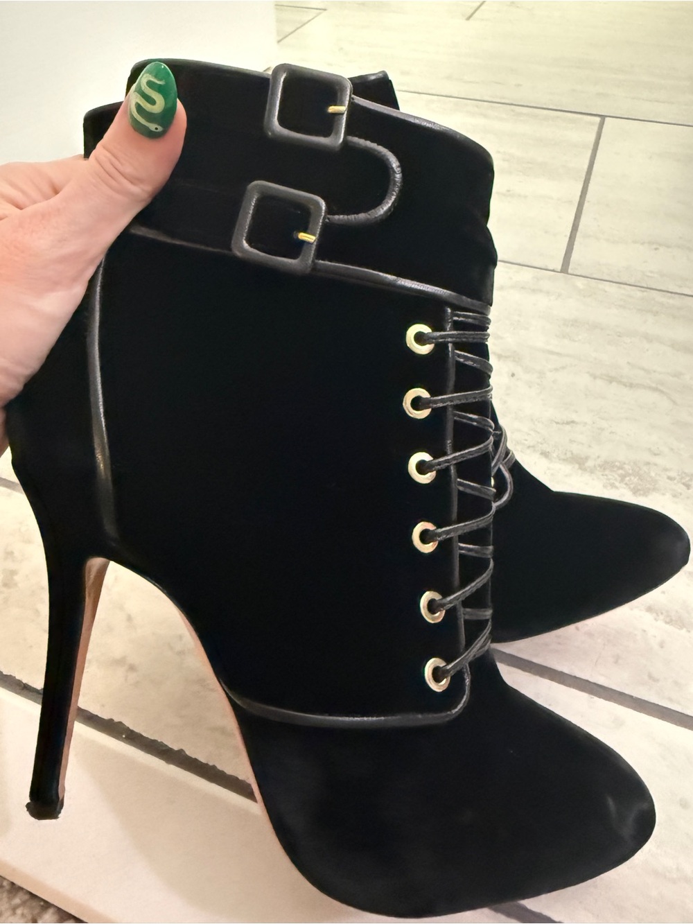 Aquazzura Black Velvet Lace-Up Ankle Boots | size 38.5 or US size 8 - Picture 13 of 16